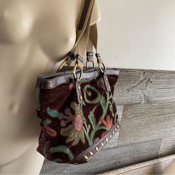 Tommy Hilfiger Tapestry Floral Embroidered Purse Leather Boho Shoulder Bag - Picture 3 of 9